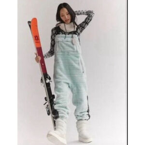 Free People Movement Hit The Slopes Salopette Fleece Overalls Mint M Snow Winter